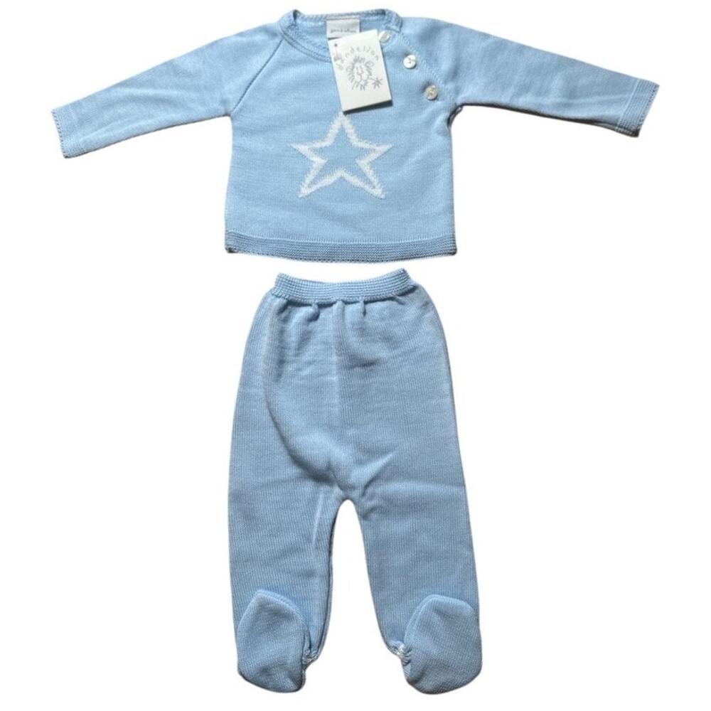 dandelion | NWT Star Knitted Sweater and Leggings Size 3-6m Light Blue White